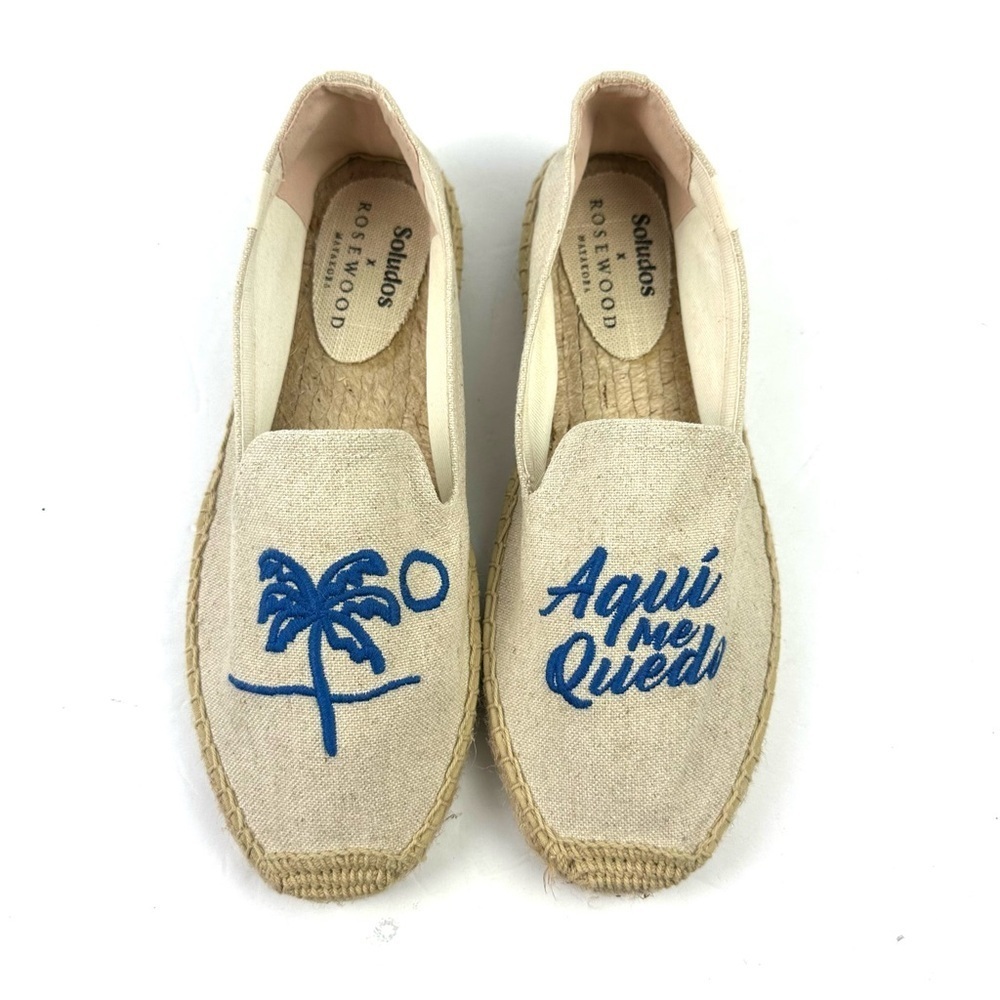 Soludos Rosewood Espadrilles Flats 10 Mayakoba Aqui Me Quedo Shoe Womens New - Picture 2 of 8